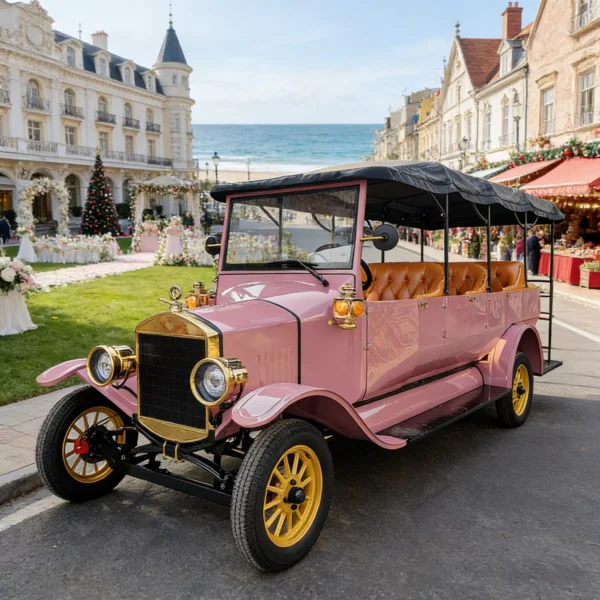 Classic-Sightseeing-Car YATIAN LY11N 11-Seat Custom Pink & Gold Vintage Electric Car – Multi-Scene Profitable Sightseeing Shuttle