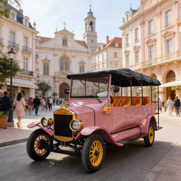 Classic-Sightseeing-Car-800-800 YATIAN LY11N 11-Seat Custom Pink & Gold Vintage Electric Car – Multi-Scene Profitable Sightseeing Shuttle