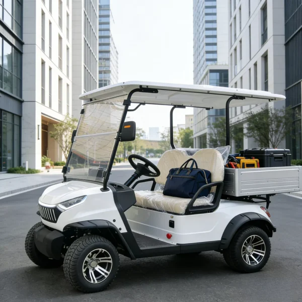Two-Seat-Golf-Cart-with-Cargo-Box GQ02H Two-Seater Golf Cart — High-Performance Electric Cargo Vehicle for Efficient Course Operations