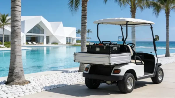 Two-Seat-Golf-Cart-with-Cargo-Box-800-800 (1) GQ02H Two-Seater Golf Cart — High-Performance Electric Cargo Vehicle for Efficient Course Operations