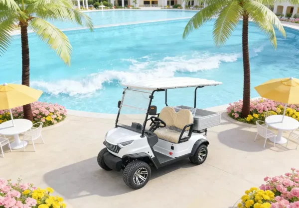 Two-Seat-Golf-Cart-with-Cargo-Box-800-800 GQ02H Two-Seater Golf Cart — High-Performance Electric Cargo Vehicle for Efficient Course Operations
