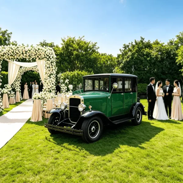 5-Seater Vintage Electric Classic Sightseeing Car Olive Green Retro Electric Shuttle With 72V Lithium Battery
